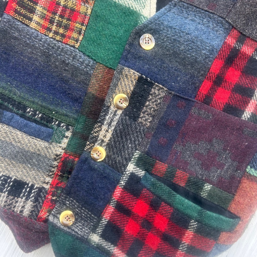 Paragraff‎ Clothing Co Patchwork Wool Blend Vest Small Plaid Tartan Multicolor - Picture 4 of 9